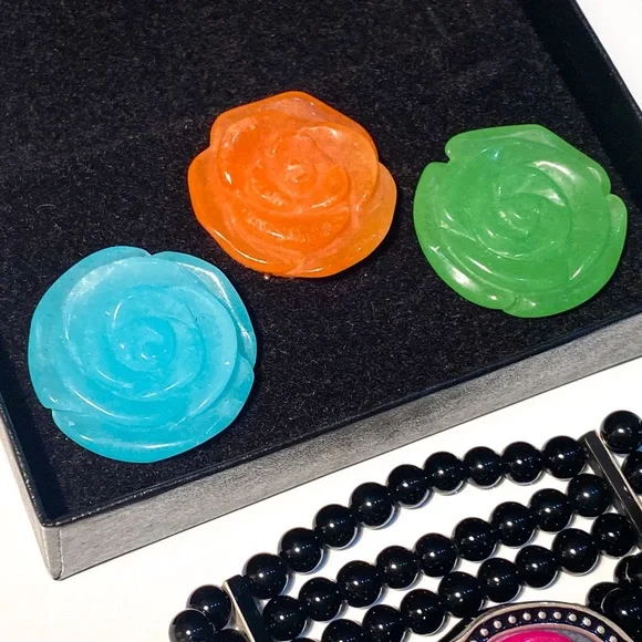 HSN Onyx Stretch Bracelet with Interchangeable 4-in-1 Magnetic Carved Roses - Picture 7 of 14